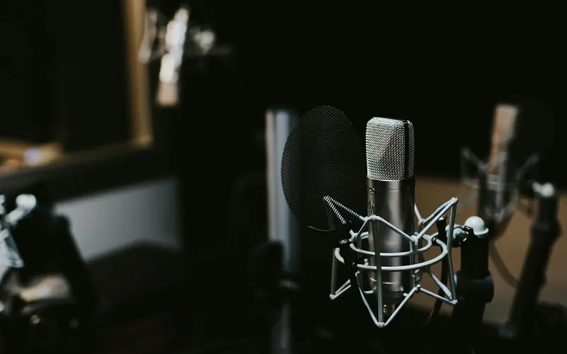 A microphone in a recording studio.
